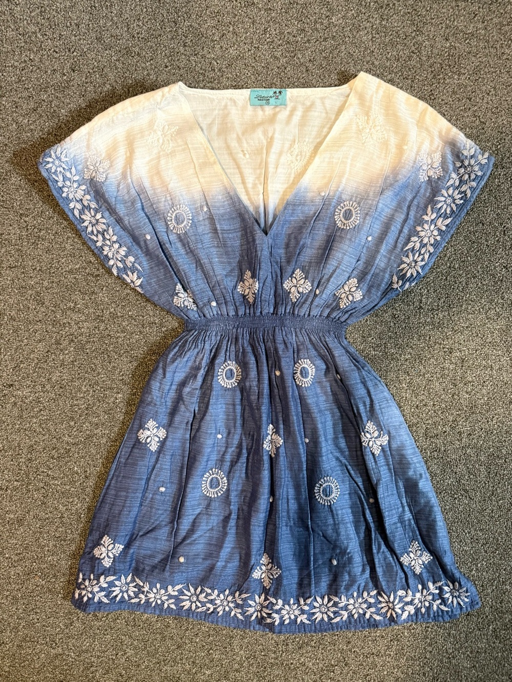 Letarte Embroidered Blue Ombre V-Neck Tunic Top